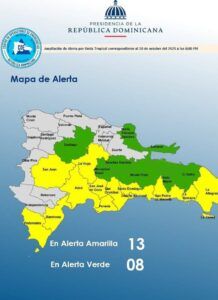 COE coloca 12 provincias y el Distrito Nacional en alerta amarilla por posible formación ciclónica