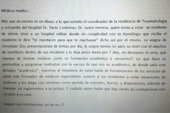 Médicos residentes del Darío Contreras denuncian plan para sacarlo de residencia