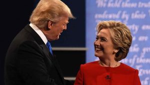 Democratic nominee Hillary Clinton (R) shakes hands with Republican nominee Donald Trump during the first presidential debate at Hofstra University in Hempstead, New York on September 26, 2016. / AFP / Timothy A. CLARY (Photo credit should read TIMOTHY A. CLARY/AFP/Getty Images)
