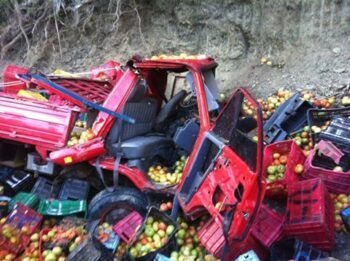 Un muerto y dos heridos al caer camión cargado de tomates por carretera en Ocoa