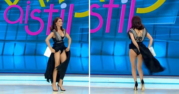 (Vídeo) presentadora se levanta la falda en vivo por culpa de una araña
