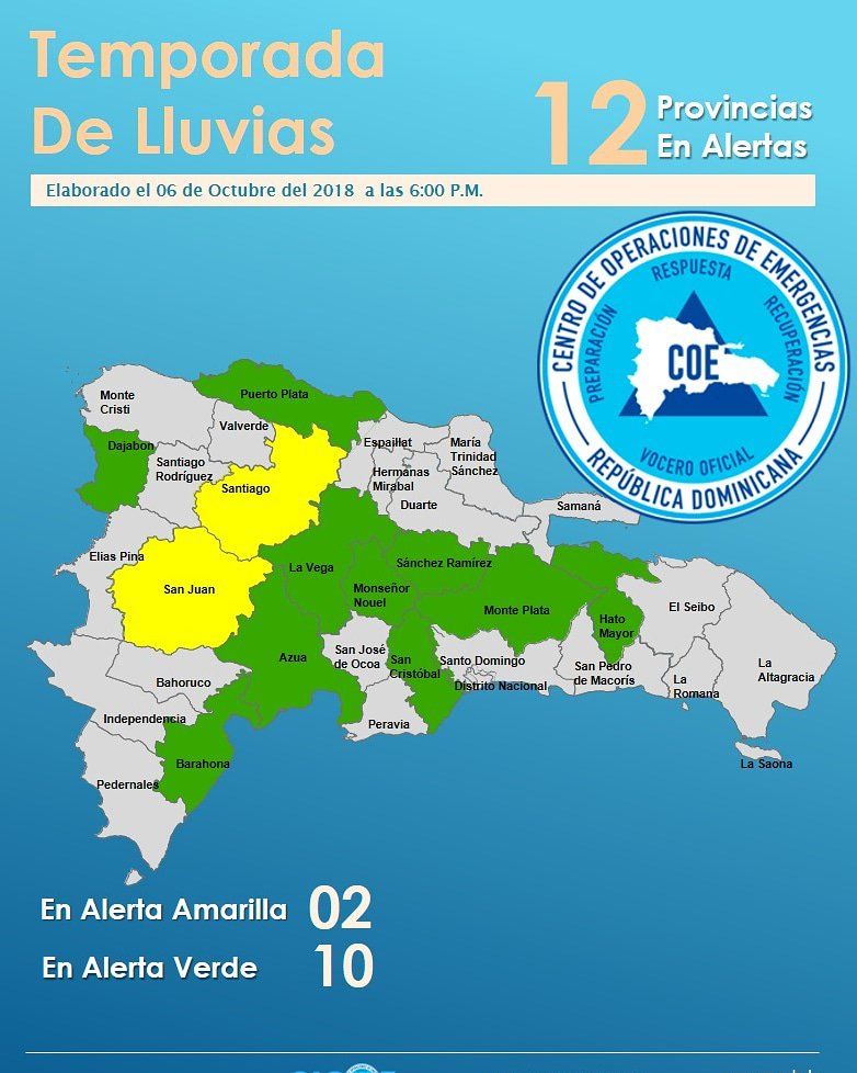 ¡Atención! 12 provincias de la República Dominicana bajo alerta por vaguada