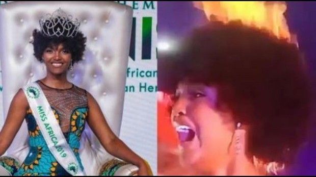 Se corona Miss África 2018 y se le prende fuego el pelo