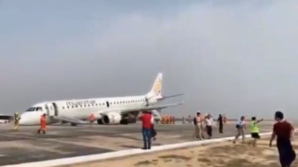 VIDEO: Avión de pasajeros aterriza de panza en Myanmar