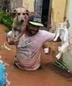 Hombre prefiere salvar a su su perro y a su gato en lugar de salvar sus ajuares en inundaciones de Hato Mayor