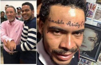 Hombre se tatúa el nombre de Amable Aristy en la frente