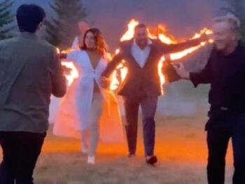 Pareja de novios se prende en fuego en plena boda