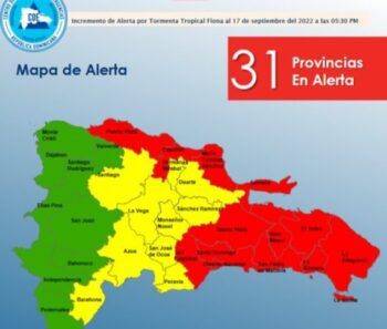 COE coloca 13 provincias en alerta roja, nueve amarilla y nueve verde