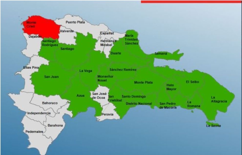 COE coloca una provincia en alerta roja y 18 en verde
