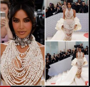 Kim Kardashian se cubrió con 50,000 perlas