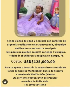 Madre pide ayuda para su niña de 3 años que requiere cirugía de craneo