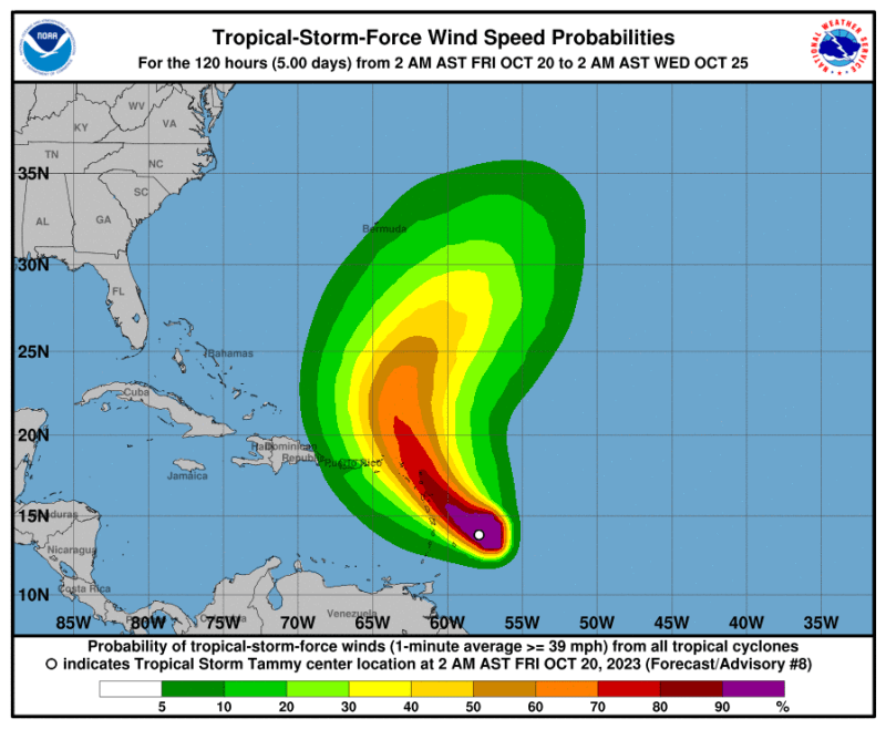 La tormenta tropical Tammy se fortalece y podría convertirse en huracán este sábado