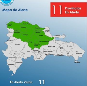 Colocan 11 provincias en alerta verde