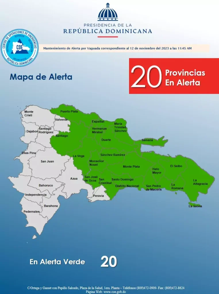 Mantienen 20 provincias en alerta verde por vaguada