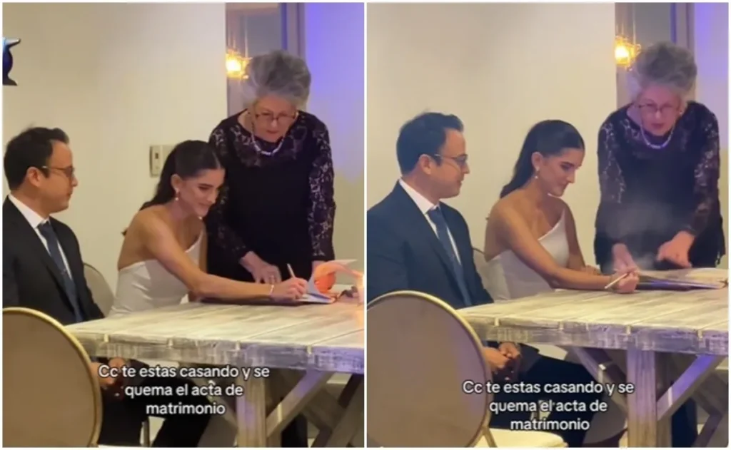 Estaba firmando su acta de matrimonio y la hoja se prendió en candela