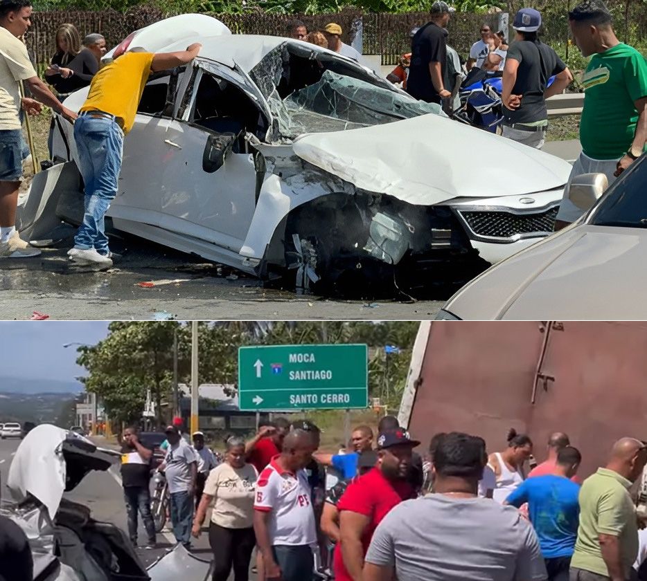 Dos hombres atrapados tras accidente en autopista Duarte