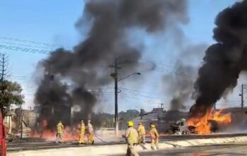 Tanquero de combustible se incendia en autopista Duarte