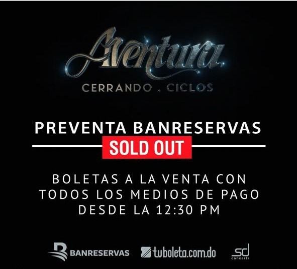 Se agotan boletas de preventa con Banreservas para concierto de Aventura
