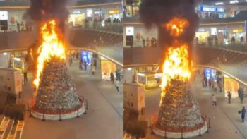 Queman árbol navideño en China