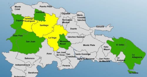 Colocan tres provincias en alerta amarilla y siete en verde por lluvias