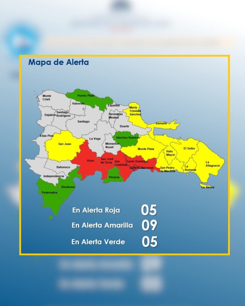Alerta roja para el Gran Santo Domingo y otras cuatro provincias