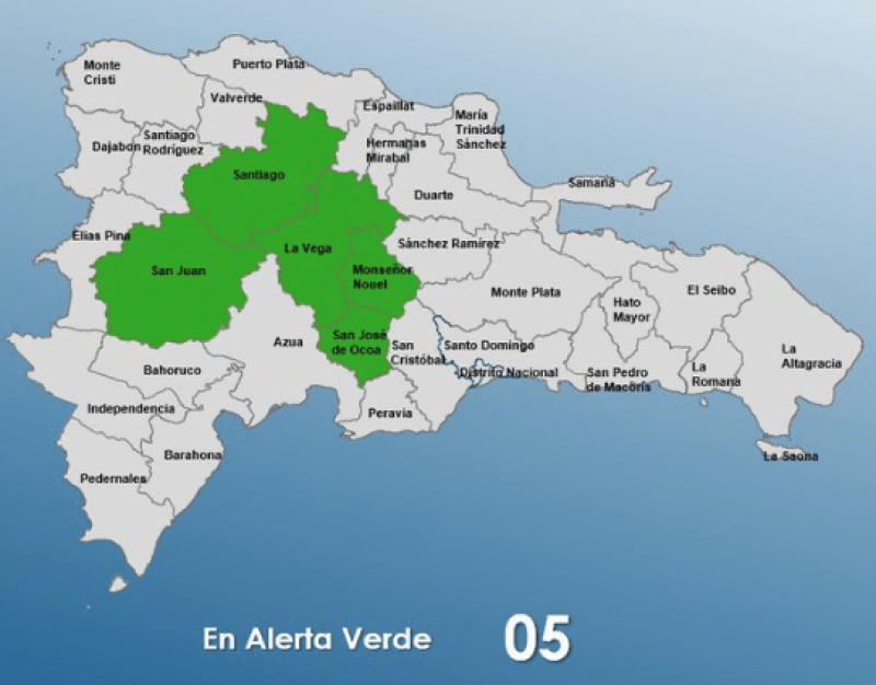 Emiten alerta verde para cinco provincias por incidencia de vaguada