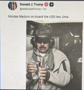 Trump publica imagen de Nicolás Maduro bajo custodia estadounidense
