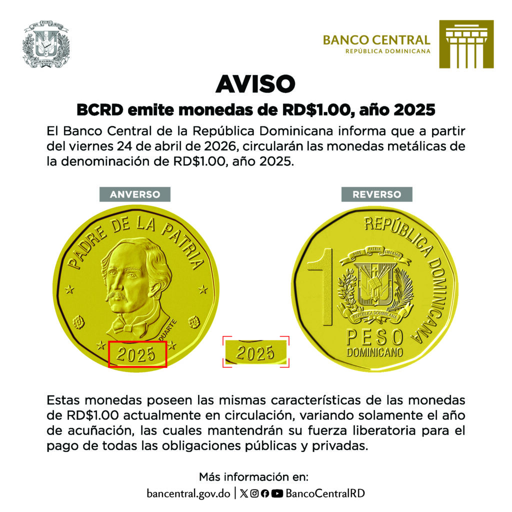 BCRD emite nueva moneda de RD$1.00 correspondiente al año 2025