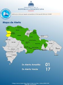 Centro de Operaciones de Emergencias coloca a Dajabón en alerta amarilla y mantiene 17 provincias en verde por vaguada